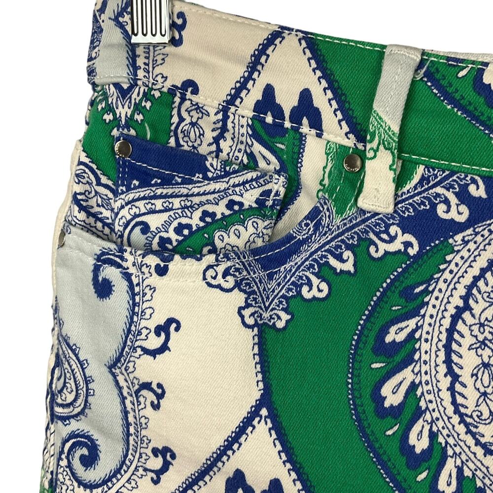 CHICOS Platinum Mykonos Scarf Crop Jeans Paisley Print Blue White sz 1 8 10 - Picture 11 of 12